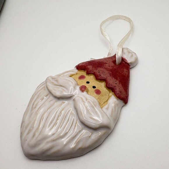 Vintage Santa Claus Face Christmas Tree Ornament Glossy Ceramic - Picture 4 of 6